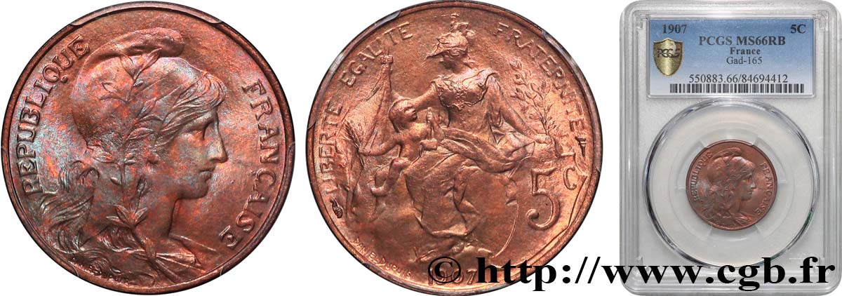 5 centimes Daniel-Dupuis 1907  F.119/17 FDC66 PCGS