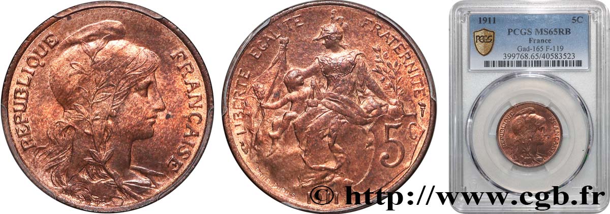 5 centimes Daniel-Dupuis 1911  F.119/23 ST65 PCGS