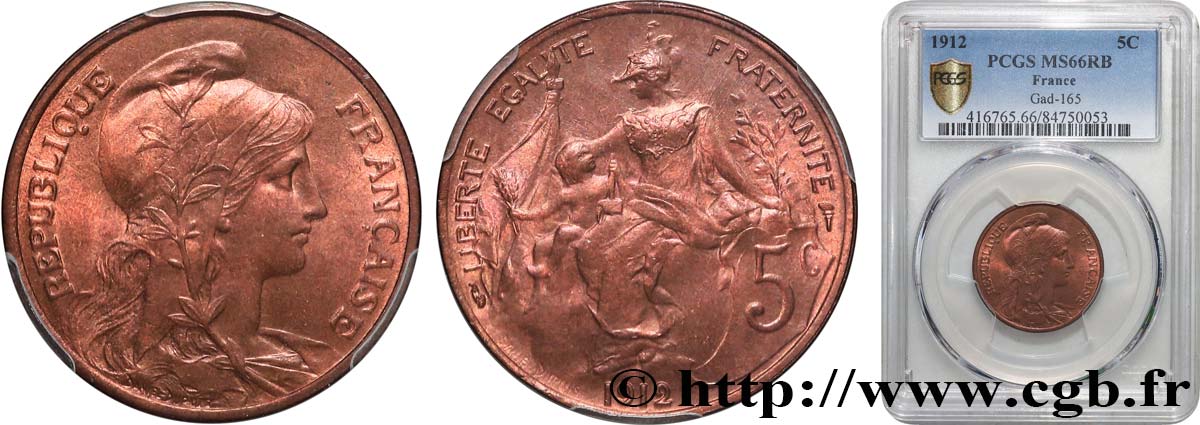 5 centimes Daniel-Dupuis 1912  F.119/24 MS66 PCGS