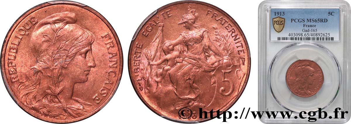 5 centimes Daniel-Dupuis 1913  F.119/25 MS65 PCGS