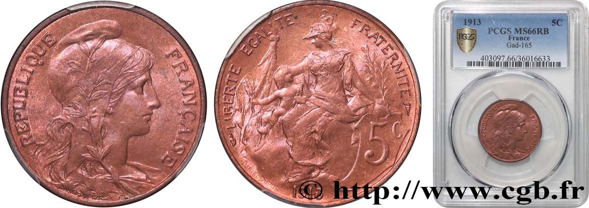 5 centimes Daniel-Dupuis 1913  F.119/25 FDC66 PCGS