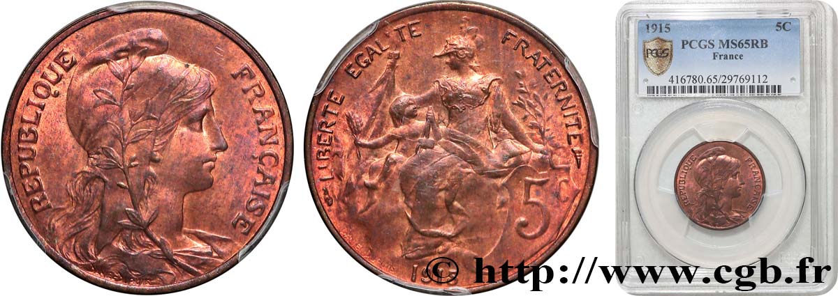 5 centimes Daniel-Dupuis 1915  F.119/27 FDC65 PCGS