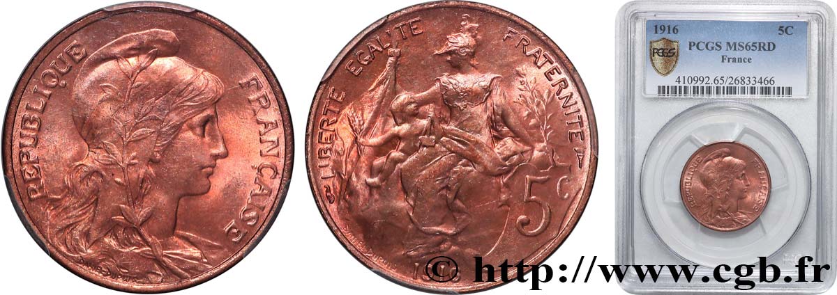 5 centimes Daniel-Dupuis 1916  F.119/28 FDC65 PCGS