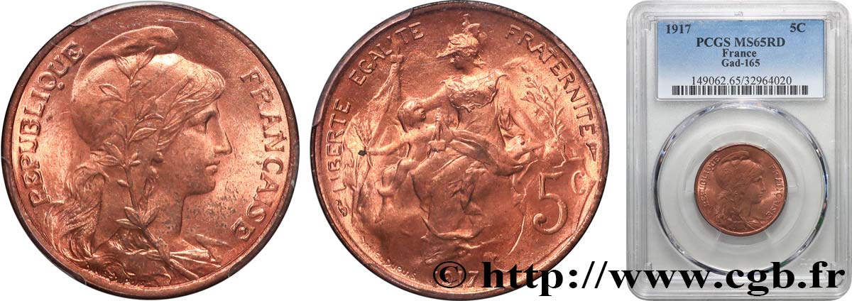 5 centimes Daniel-Dupuis 1917  F.119/30 FDC65 PCGS