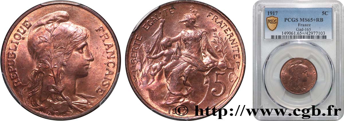 5 centimes Daniel-Dupuis 1917  F.119/30 FDC65 PCGS