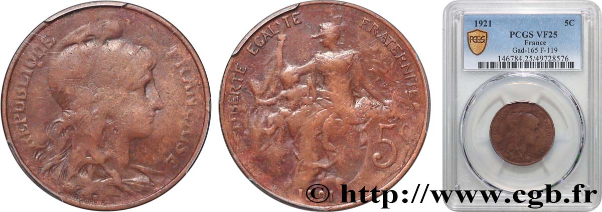 5 centimes Daniel-Dupuis 1921 Paris F.119/32 TB25 PCGS