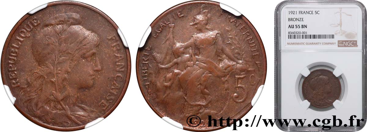 5 centimes Daniel-Dupuis 1921 Paris F.119/32 SUP55 NGC