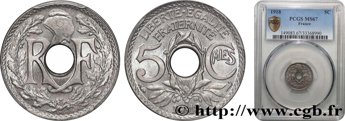 5 centimes Lindauer, grand module 1918 Paris F.121/2 FDC67 PCGS