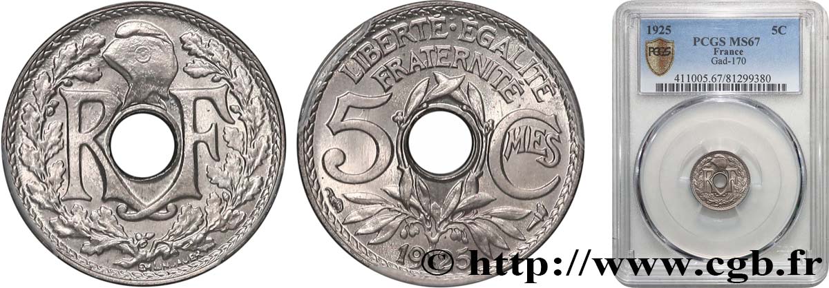 5 centimes Lindauer, petit module 1925 Paris F.122/10 FDC67 PCGS