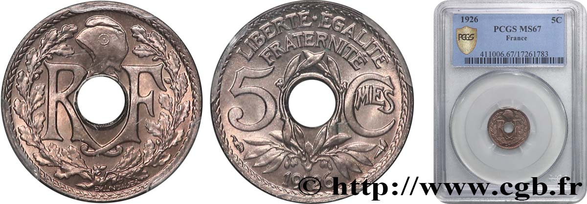 5 centimes Lindauer, petit module 1926  F.122/11 FDC67 PCGS