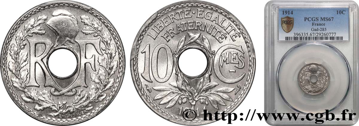10 centimes Lindauer, Cmes souligné 1914 Paris F.137/2 FDC67 PCGS