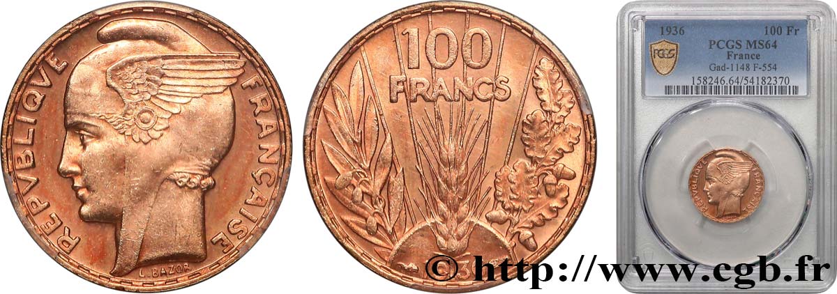 100 francs or, Bazor 1936  F.554/8 SPL64 PCGS