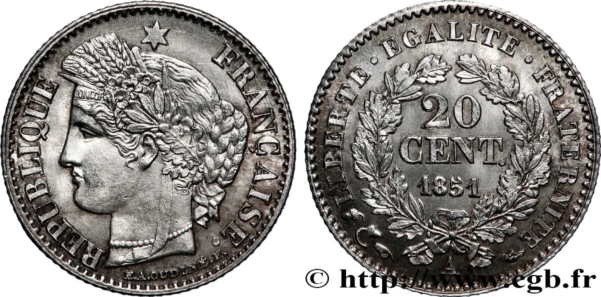 20 centimes Cérès, IIe République 1851 Paris F.146/7 FDC 