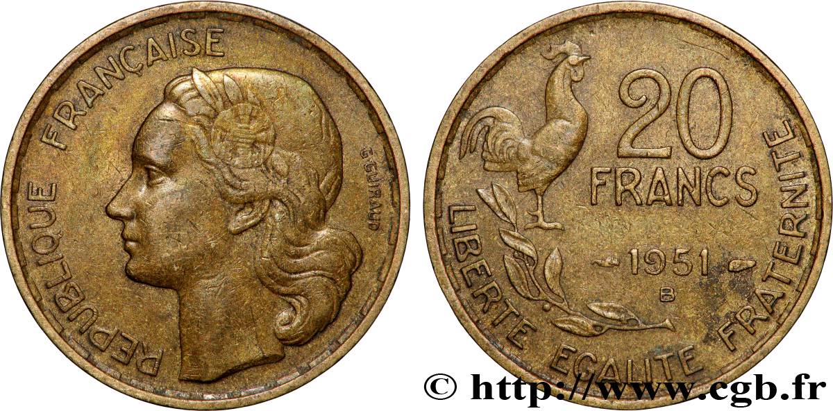20 francs G. Guiraud 1951 Beaumont-Le-Roger F.402/8 TTB+ 