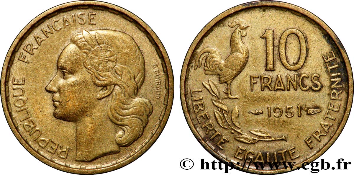 10 francs Guiraud 1951  F.363/4 TTB+ 