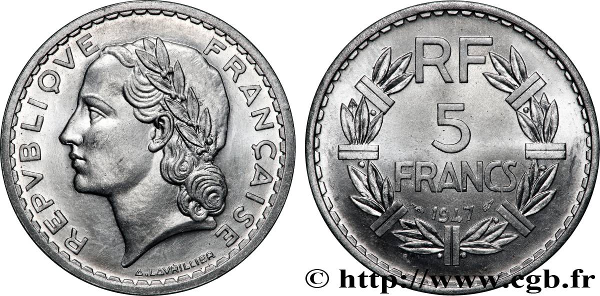 5 francs Lavrillier, aluminium 1947  F.339/10 SPL64 
