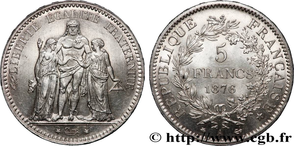 5 francs Hercule 1876 Paris F.334/17 SPL64 