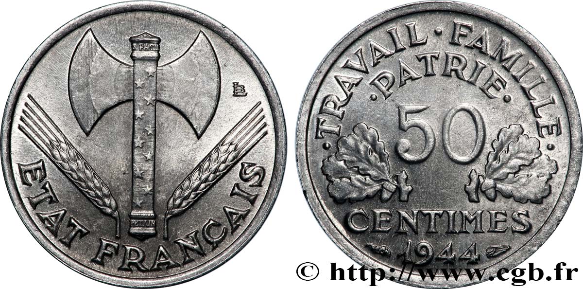 50 centimes Francisque, légère 1944  F.196/4 SPL63 