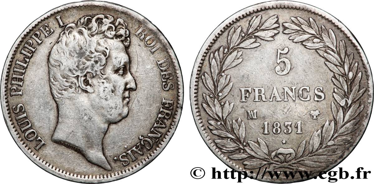5 francs type Tiolier avec le I, tranche en creux 1831 Marseille F.315/23 fSS 