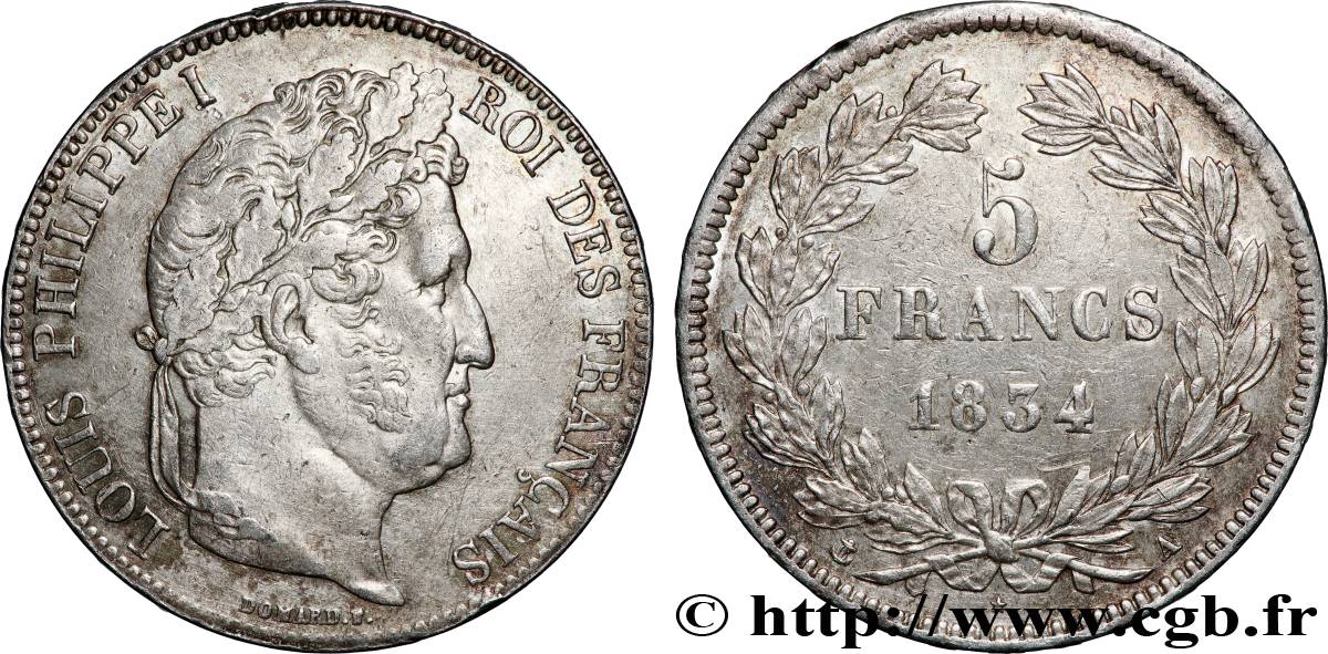 5 francs IIe type Domard 1834 Paris F.324/29 TTB 