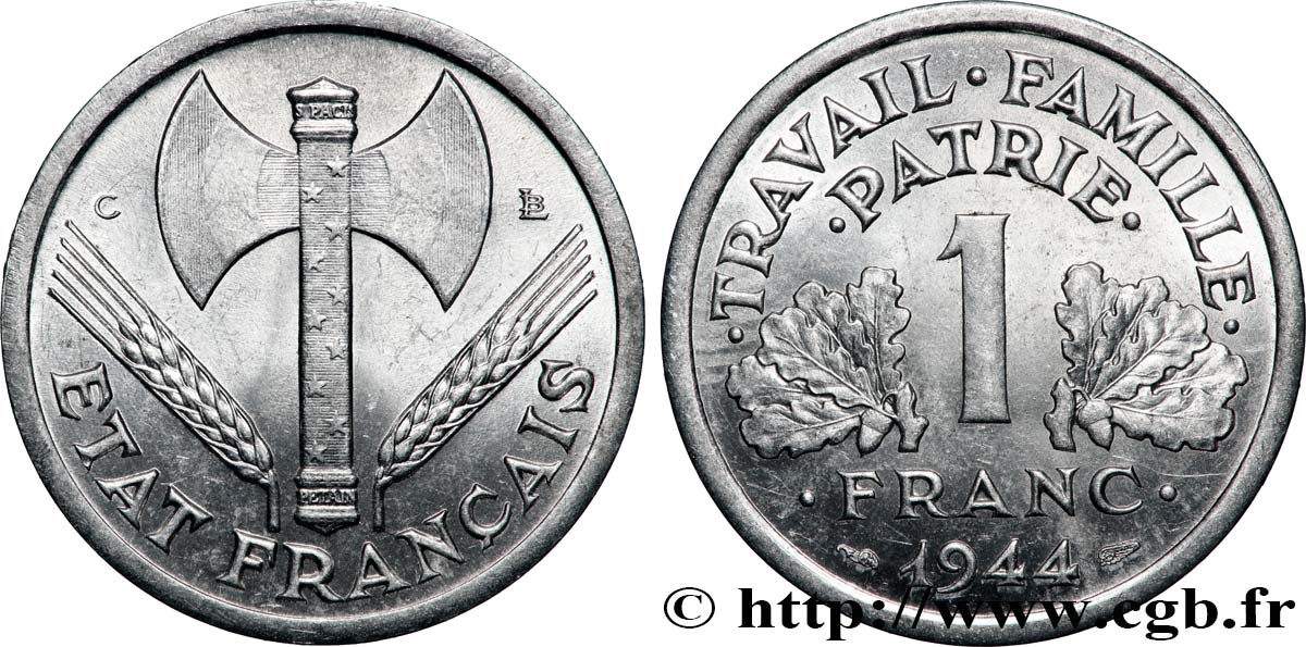 1 franc Francisque, légère 1944 Castelsarrasin F.223/7 SPL63 
