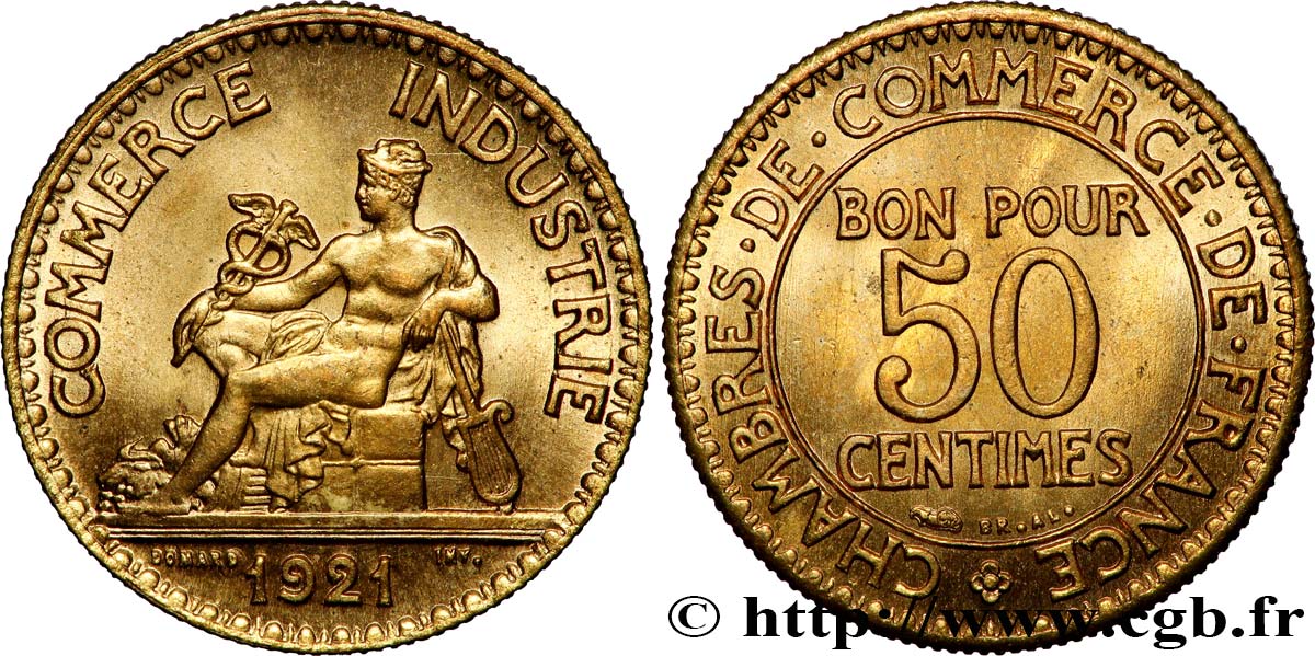 50 centimes Chambres de Commerce 1921 Paris F.191/3 FDC65 