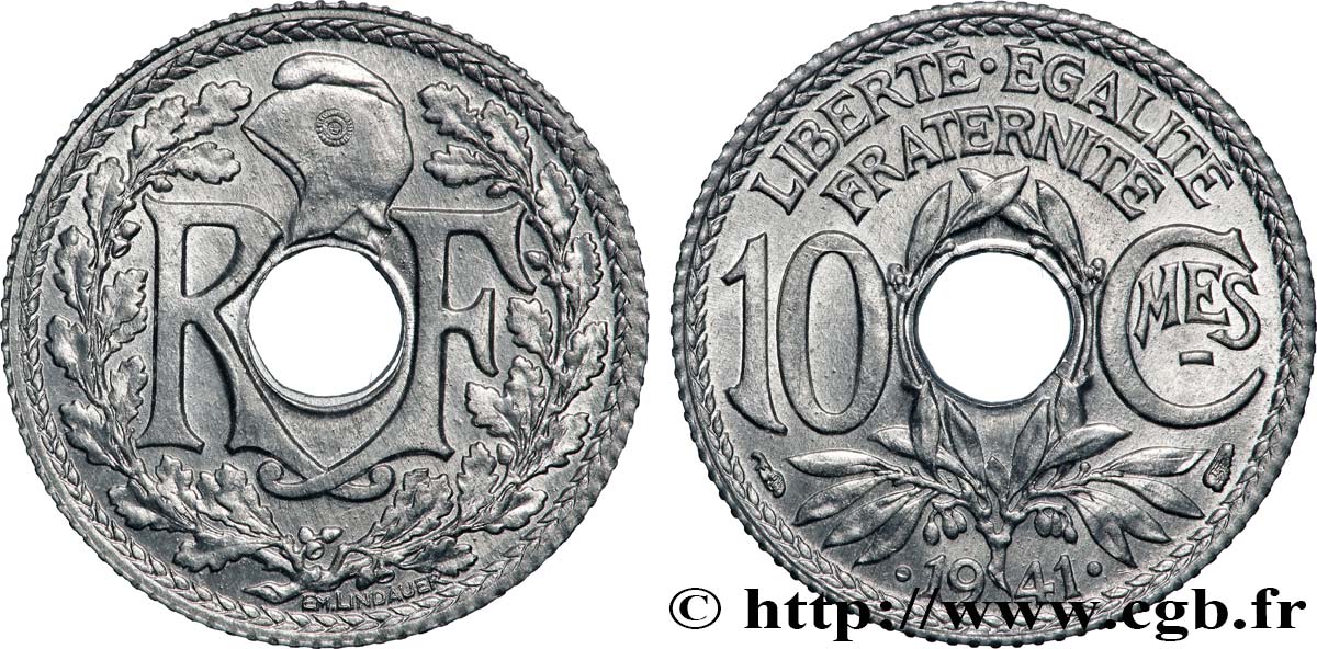 10 centimes Lindauer en zinc, Cmes souligné et millésime avec points 1941  F.140/2 FDC65 