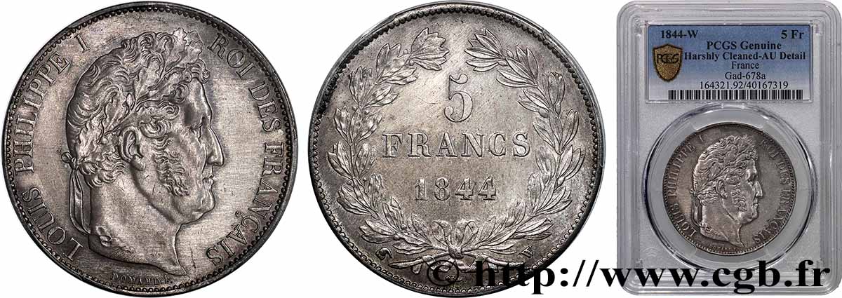 5 francs, IIIe type Domard 1844 Lille F.325/5 TTB+ PCGS