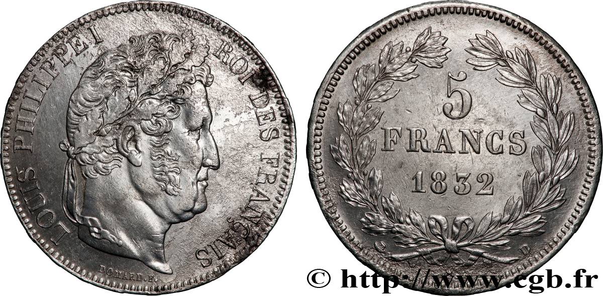 5 francs IIe type Domard 1832 Lyon F.324/4 XF 