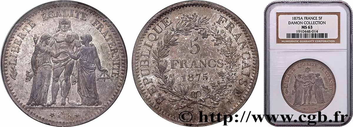 5 francs Hercule 1875 Paris F.334/14 SPL63 NGC