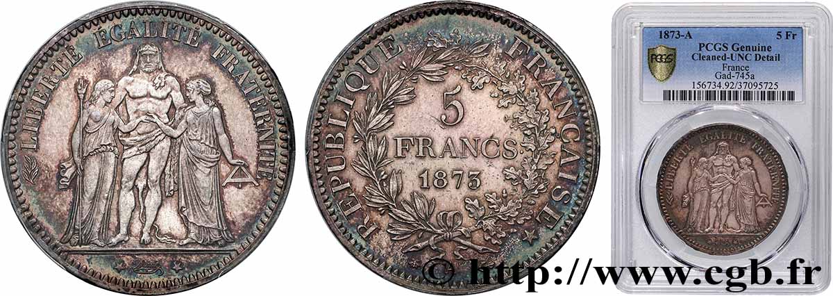 5 francs Hercule 1873 Paris F.334/9 SUP+ PCGS
