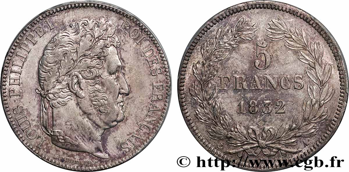 5 francs IIe type Domard 1832 Paris F.324/1 AU53 