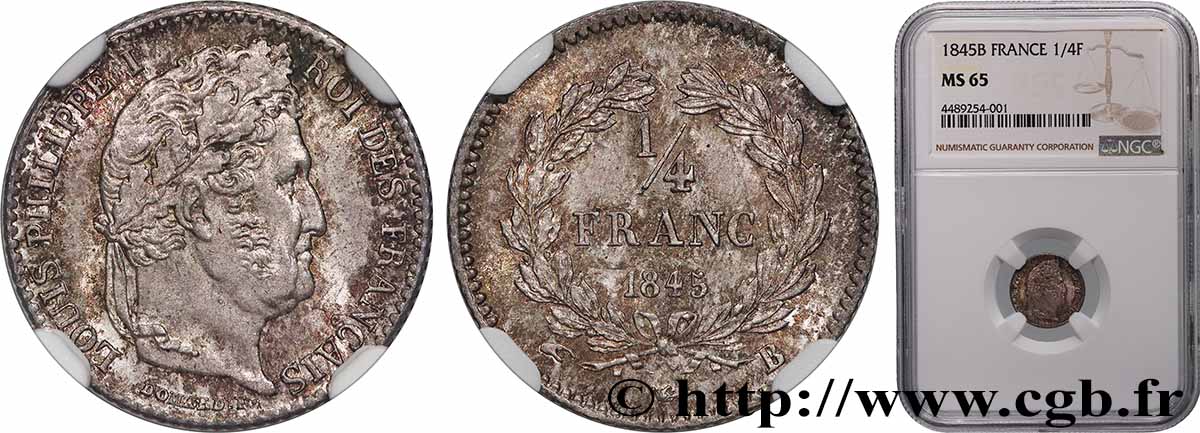 1/4 franc Louis-Philippe 1845 Rouen F.166/103 MS65 NGC
