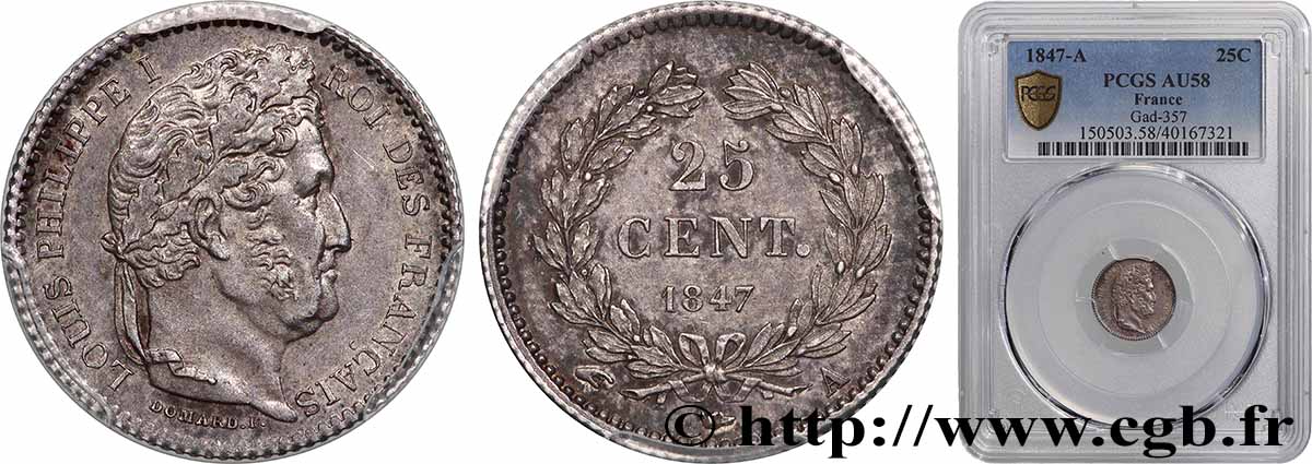 25 centimes Louis-Philippe 1847 Paris F.167/9 SUP58 PCGS