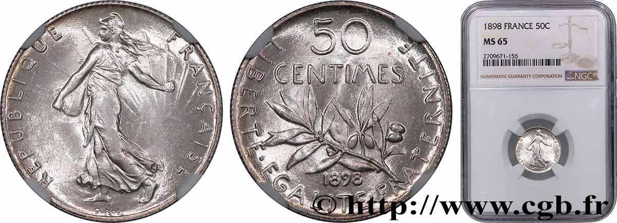 50 centimes Semeuse 1898 Paris F.190/3 FDC65 NGC