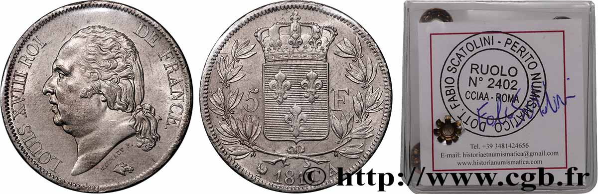 5 francs Louis XVIII, tête nue 1817  Paris F.309/14 SUP62 