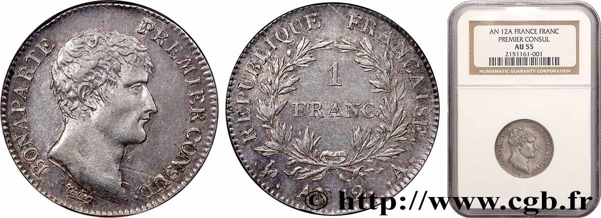 1 franc Bonaparte Premier Consul 1804 Paris F.200/8 VZ55 NGC