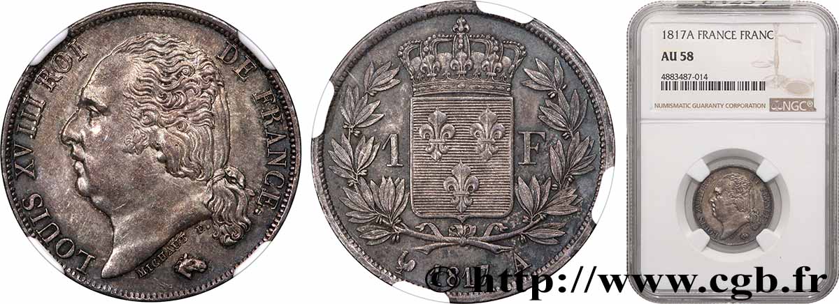 1 franc Louis XVIII 1817 Paris F.206/9 SUP58 NGC