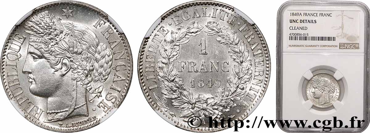 1 franc Cérès, IIe République 1849 Paris F.211/1 VZ+ NGC