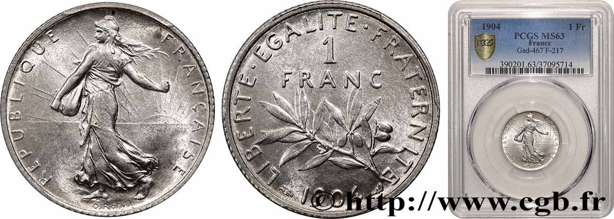 1 franc Semeuse 1904 Paris F.217/9 fST63 PCGS