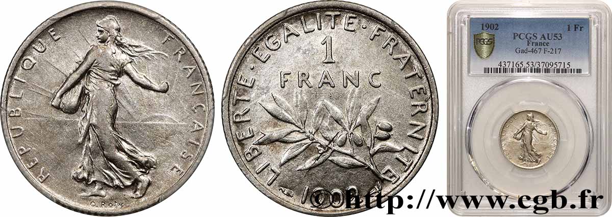 1 franc Semeuse 1902 Paris F.217/7 AU53 PCGS