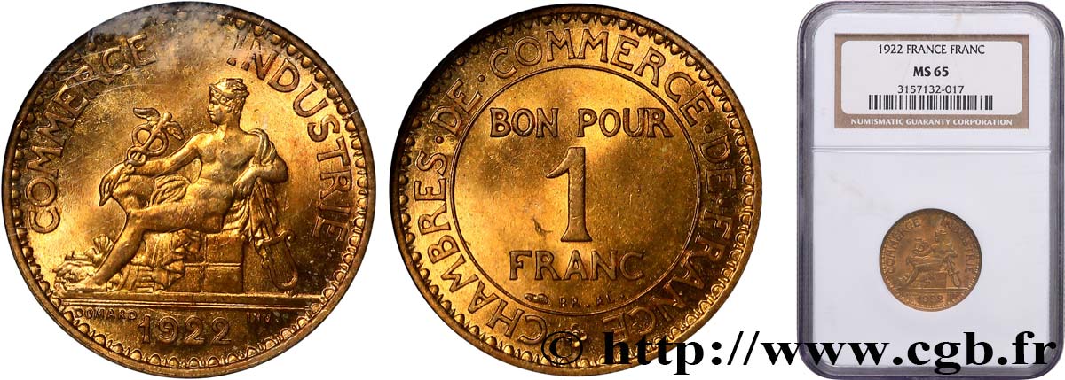 1 franc Chambres de Commerce 1922 Paris F.218/4 FDC65 NGC