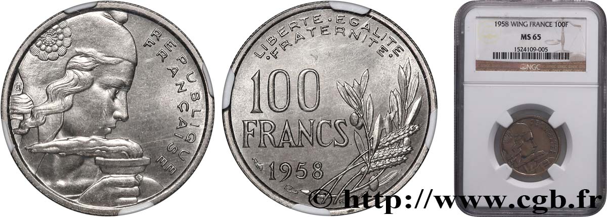100 francs Cochet 1958  F.450/12 MS65 NGC