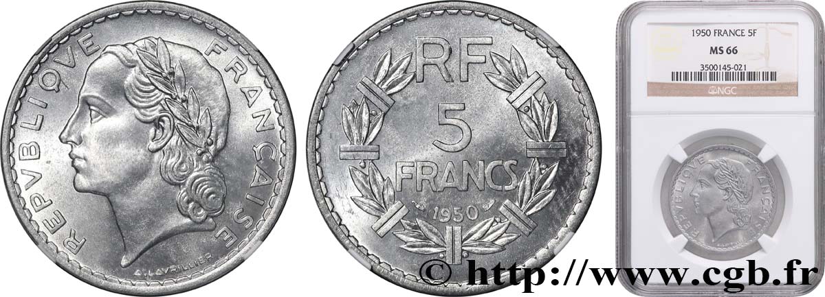 5 francs Lavrillier, aluminium 1950  F.339/20 ST66 NGC