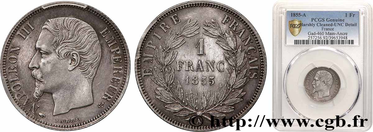 1 franc Napoléon III, tête nue 1855 Paris F.214/4 VZ+ PCGS