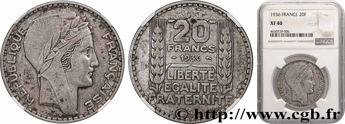 20 francs Turin 1936  F.400/7 TTB40 NGC