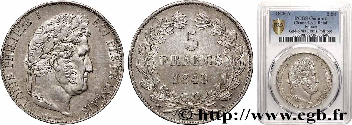 5 francs IIIe type Domard 1848 Paris F.325/17 fVZ PCGS