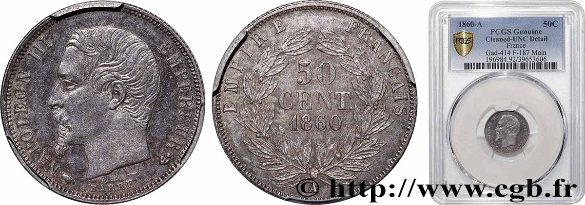 50 centimes Napoléon III, tête nue 1860 Paris F.187/13 EBC+ PCGS