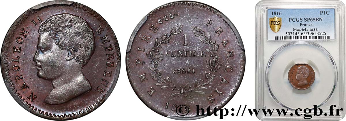Essai de 1 centime en bronze 1816   VG.2415  FDC65 PCGS
