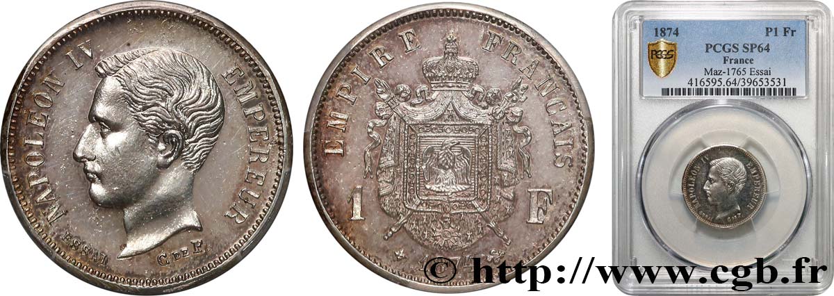Essai de 1 franc 1874 Bruxelles VG.3762  SPL64 PCGS